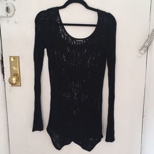 Web-like knit Express sweater w/ asymmetrical hem